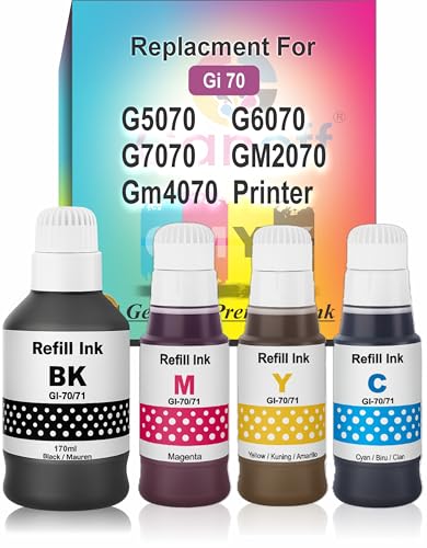 Image of CANOFF GI 70 Multicolor Compatible Ink for Canon Pixma G5070 G6070 G7070 GM2070 GM4070 Printer (Gi-70 CMYK)