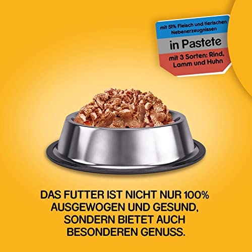 Pedigree Adult Hundefutter, 3 Sorten Fleisch, 12 x 800 g