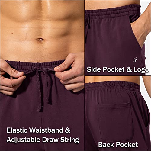 Pudolla Men\'s Cotton Yoga Sweatpants Athletic Lounge Pants Open Bottom Casual Jersey Pants for Men with Pockets (Wine Red Small)