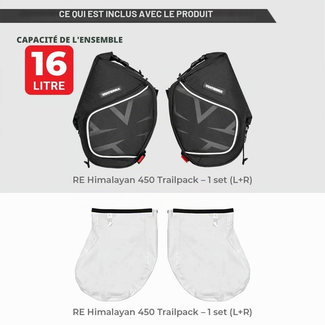 ViaTerra Royal Enfield Himalayan 450 Lot de 2 Sacs de Moto avec Cadre Avant 100% étanches pour Les randonnées et Les randonnées