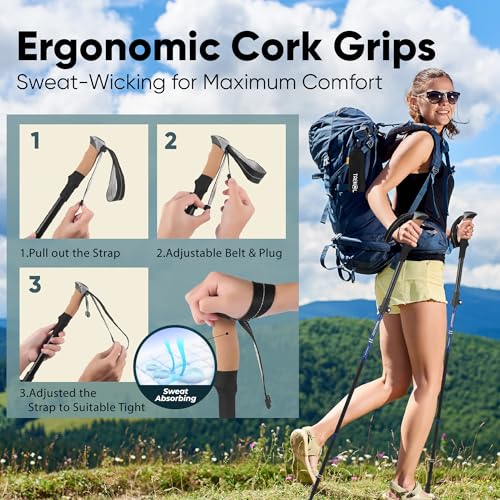 TREKOLOGY Cork Grips Hiking Poles, Lightweight Trekking Poles (2pc Set)