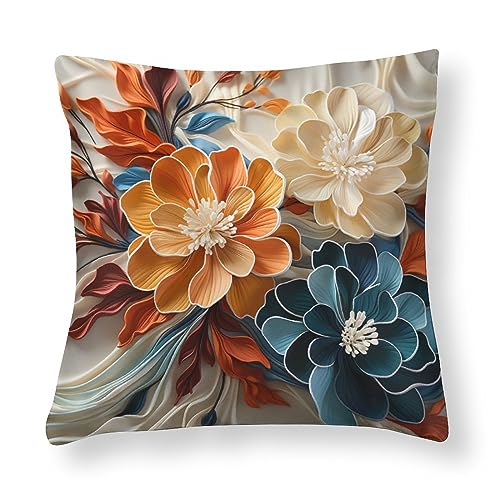 Light Beige and Orange Floral Satin Cushion Covers Colorful Shabby
