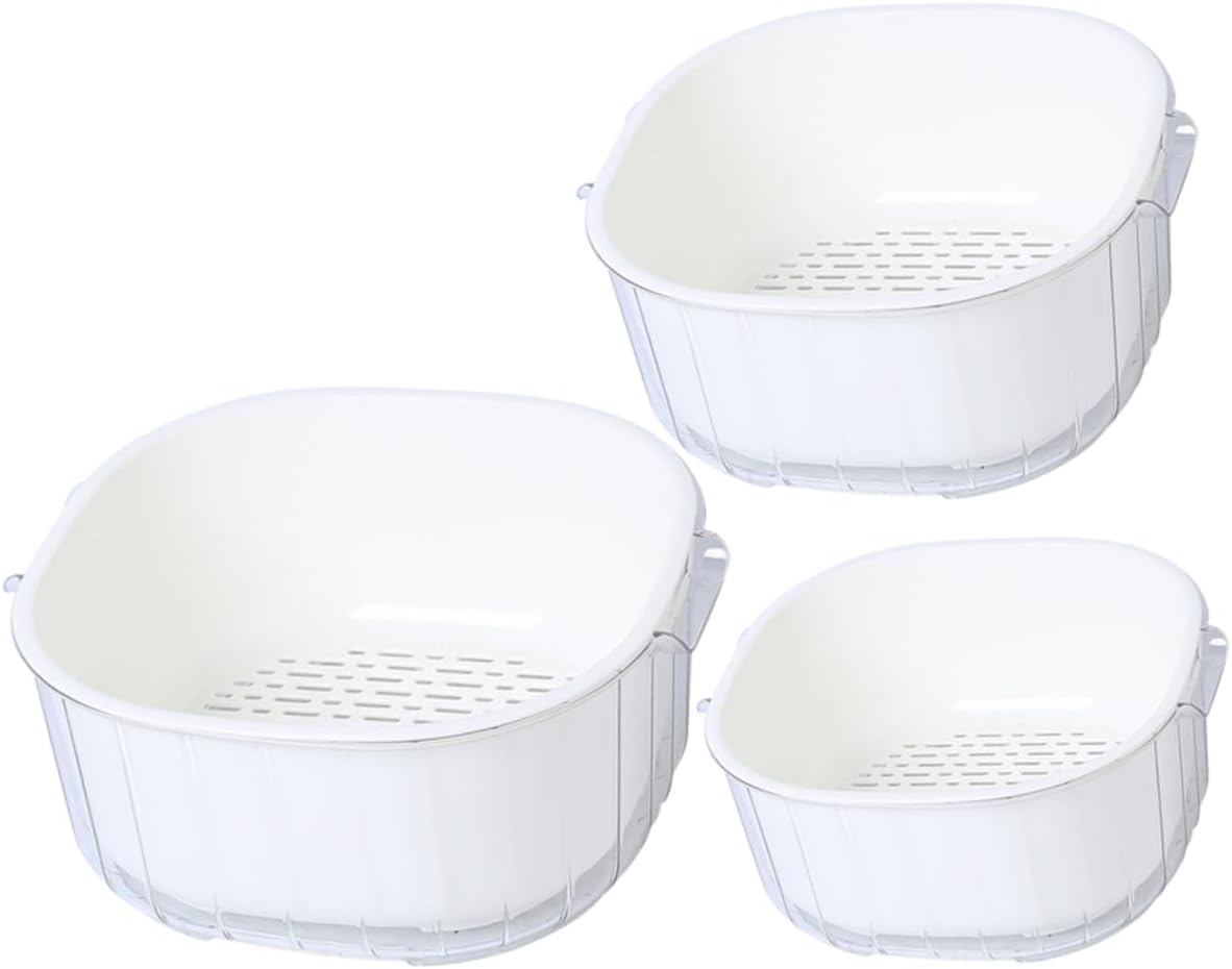 Garneck 3pcs Kitchen Drain Basket Double Layer Fruit Washing Baskets for Vegetables and Easy Drain Design Kitchen Tool for Daily Use