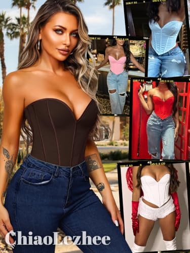 Image of ChiaoLezhee Heart Corset Top For Women, Sexy Concert Outfits Going Out, Strapless Crop Top, Overbust Bustier