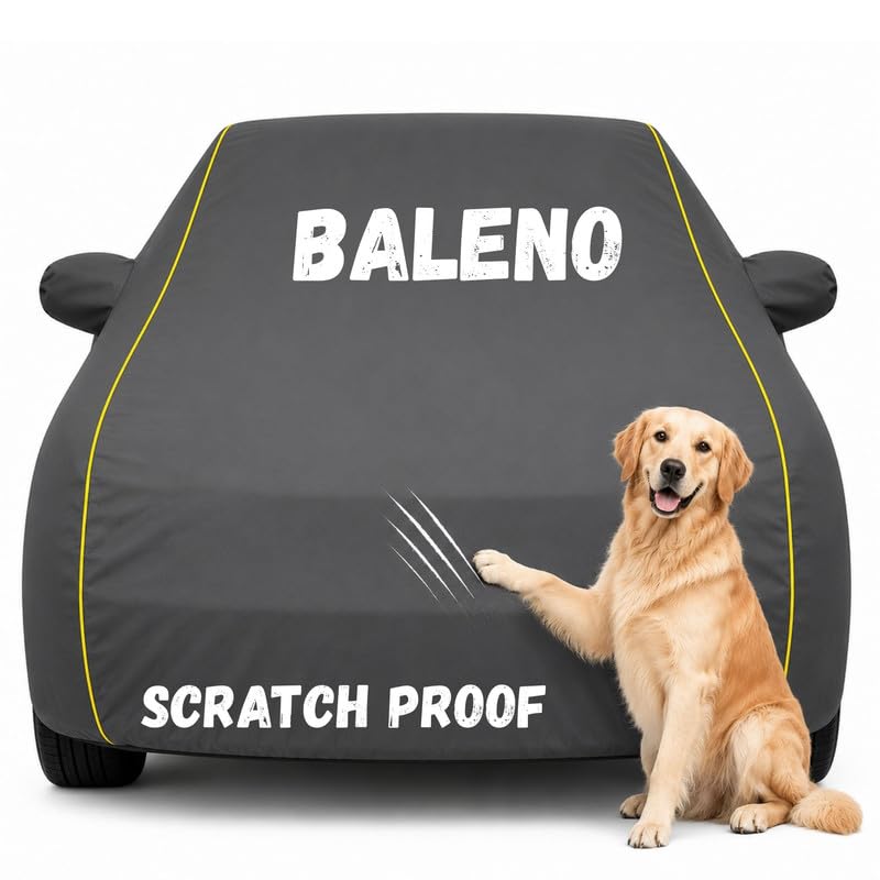 Image of Pure Fabric Grey 100% Waterproof Baleno Car Cover | Polyester Car Body Cover for Rain & Sun | UV Protection, Dustproof, Scratch Resistant, Windproof, Heat Resistant, Custom Fit