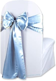 Satin Bow Sash Chair Cover Decoration - Elegant Sashes for Weddings, Banquets, Receptions, Special Events, Restaurants, and Parties - 28 Available Color Choices, Set of 20, Light Blue