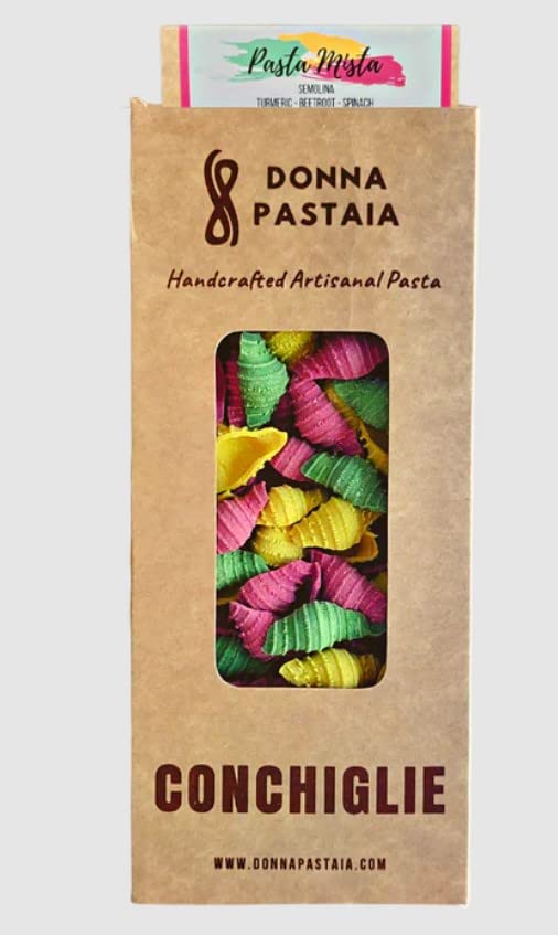 Donna Pastaia Artisanal Pasta | Pasta Mista Semolina Conchiglie with Beetroot Spinach Turmeric | No Maida, No Salt, No Preservatives | Proudly Made in India