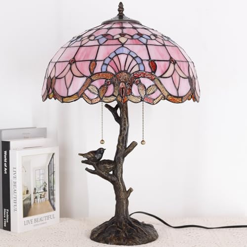 Image of 16Inch Tiffany Stained Glass Lamp Shade Replacement Only(Pink Baroque) | Fit For Table Lamps FLoor Lamp Ceiling Fixture Pendant Hanging Light Home Office Decoration