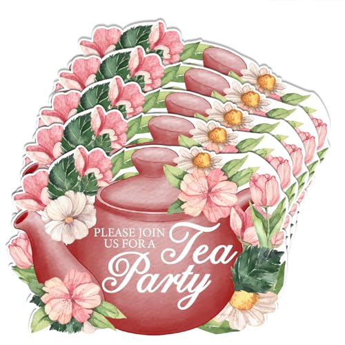 Tarjetas de invitación de fiesta de cumpleaños con sobres y temática de té floral 7