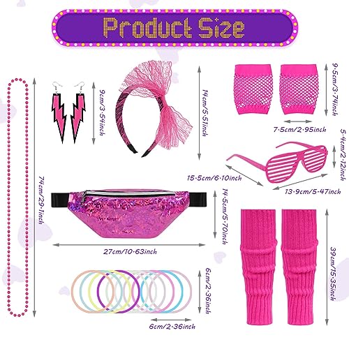 Aomig 80s Neon Fancy Dress Costume Accessories Set - Image 4