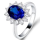Lanmi 14K White Gold Natural Deep Blue Tanzanite Rings Diamonds Band Engagement Wedding for Women Pr