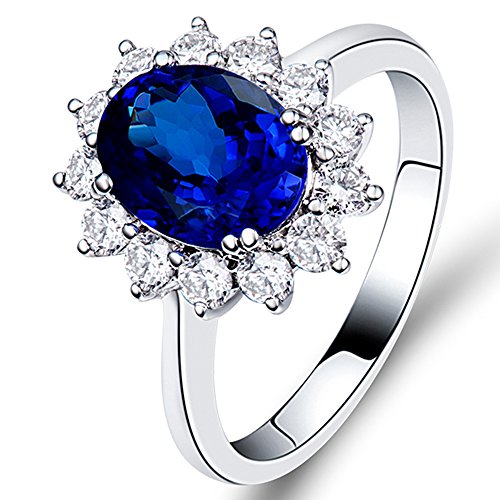 Lanmi 14K White Gold Natural Deep Blue Tanzanite Rings Diamonds Band Engagement Wedding For Women Promotion #TOP20