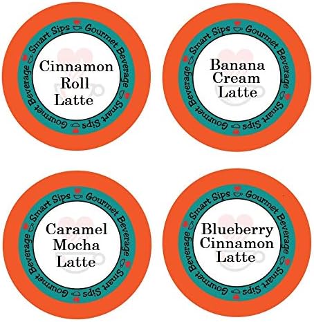 Smart Sips Latte Variety Sampler – Cinnamon Roll, Caramel Mocha, Banana Cream & Blueberry Cinnamon Flavored Coffee Pods for Keurig K-Cup Brewers, Low Calorie, Gluten-Free, Kosher, 24 Single-Serve Pods