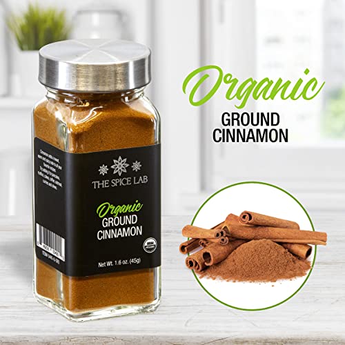 The Spice Lab Organic Cinnamon Powder Ground - Gluten Free Cinnamon Powder For Cinnamon Rolls, Apple Pie, Coffee Drinks & Meat Dishes - 1.6 Oz French Jar - Kosher & Non Gmo Organic Cassia Cinnamon #TOP3