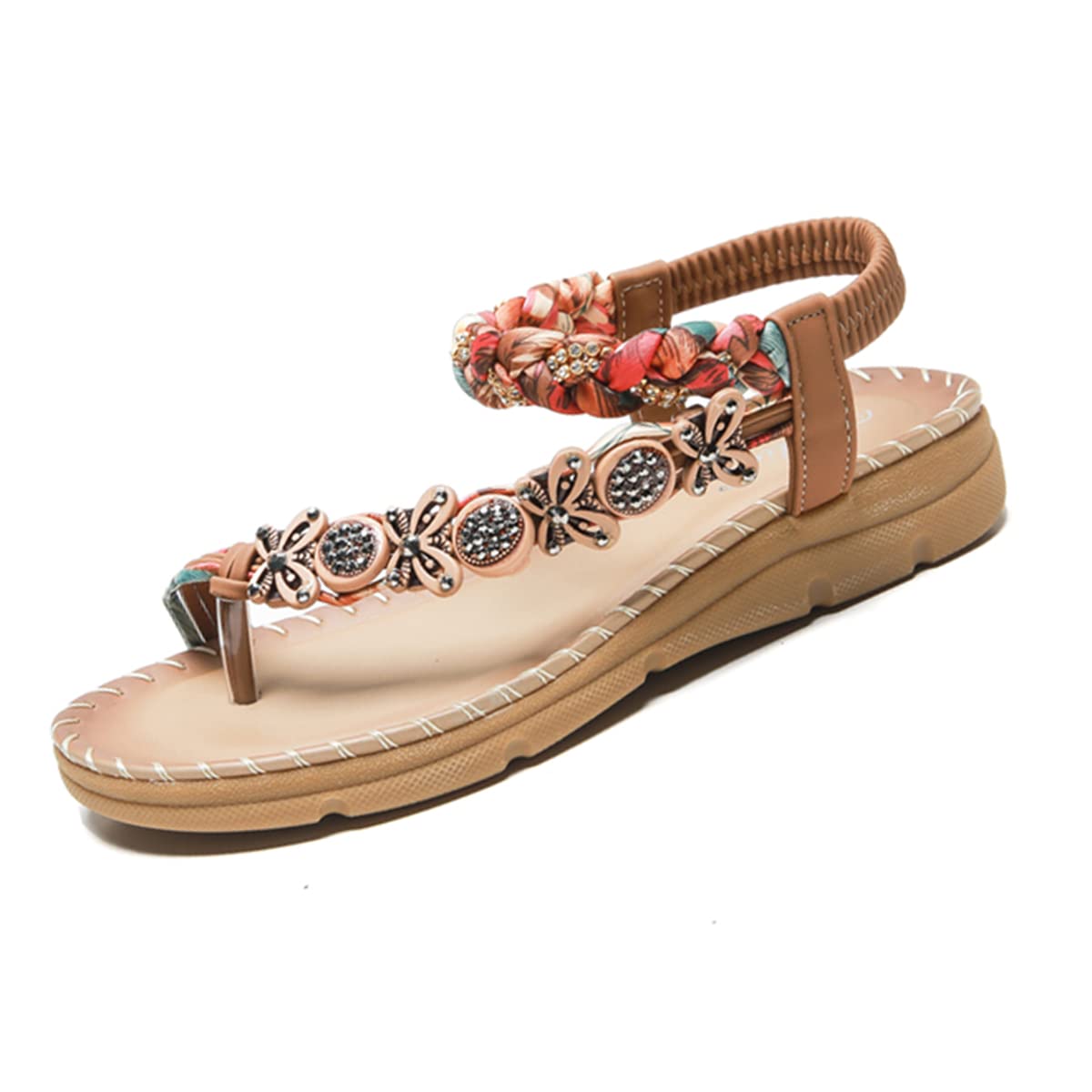 HNGHOU Women's Summer Sandals Casual Comfortable Bohemia Beach Flat Sandals Open Toe Ankle Crystal Gladiator Shoes