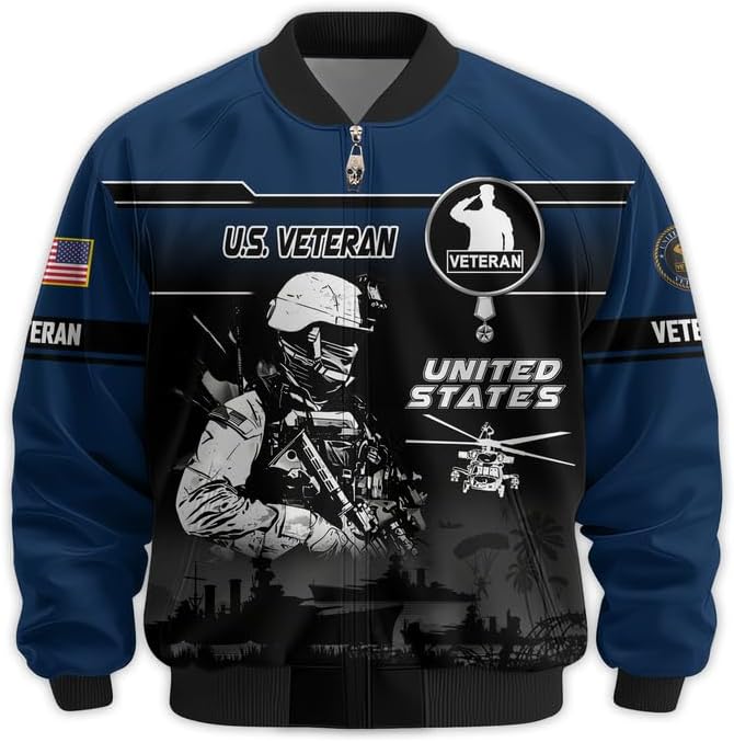 US Veteran Bomber Jacket - Durable Military Bomber Jacket, Veterans Day Gifts For Men, Military Retirement Gifts