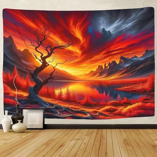 Tenture paysage 3D coucher de soleil pour créer un fond de salon chaleureux