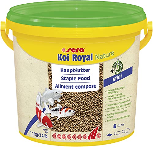 sera 07112 Koi Royal Nature Mini (2 mm) 3,8 Liter - Hauptfutter BZW. Koifutter für die optimale Entwicklung von Koi bis 12 cm, Futter ohne Farb- & Konservierungsstoffe