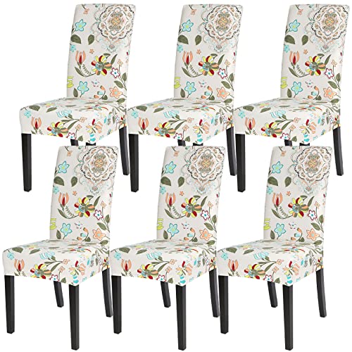 Image of SearchI Dining Room Chair Covers Set of 6, Stretch Printed Flower Kitchen Chair Slipcovers Removable Washable Parsons Chair Covers Protector for Dining Room, Hotel, Ceremony (Floral Pattern1)