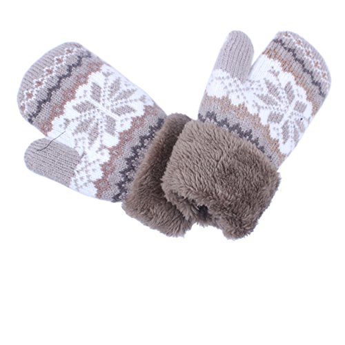 2Pairs Toddler Baby Boy Girl Warm Winter Mittens Gloves With Fleece Lining Snowflake Design (2Pairs Black &Kaqi) #TOP1