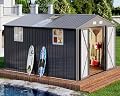 AMERLIFE 10.1x11.5x7.4 FT Galvanized Steel Storage Shed with 2 4-Pane Windows Hinged Double Doors, Outdoor Shed for Backyard, Garden, Patio, Dark Grey