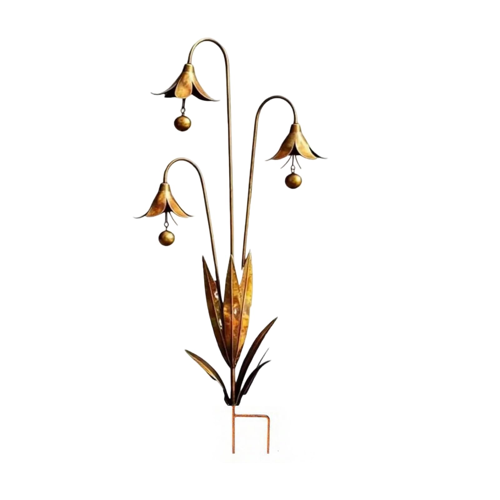 Troxel Calla Lily Garden Stake with Bells 24 Inch Metal Triple Flower Wind Chime Weatherproof Iron Outdoor Ornament for Patio Lawn Flower Bed Gift B 1pc