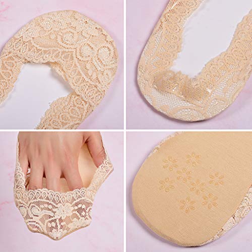 Image of Panda Bros Women No Show Socks, Lace Socks Non Slip Invisible Socks for Women, Low Cut Womens Socks with Lace Trim, 3 Pairs