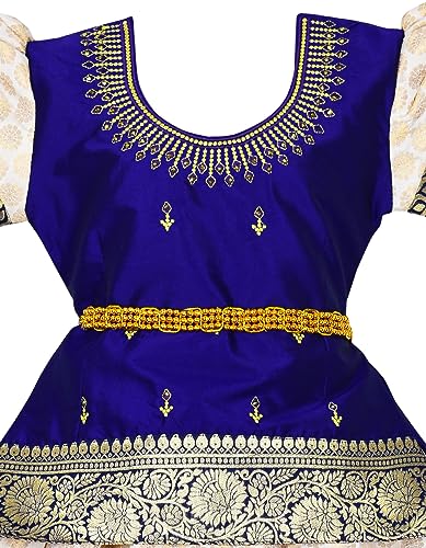 Image of AMIRTHA FASHION New south Indian onam kerala traditional pattu pavadai pattu langa voni Lehenga choli for girls dress (Blue)