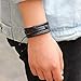 MJartoria Leather Bracelets for Men, Mens Womens Unisex Faux Leather Bracelets Adjustable Braided Multi Cool Wrap Wristbands Cuff Set (Black)