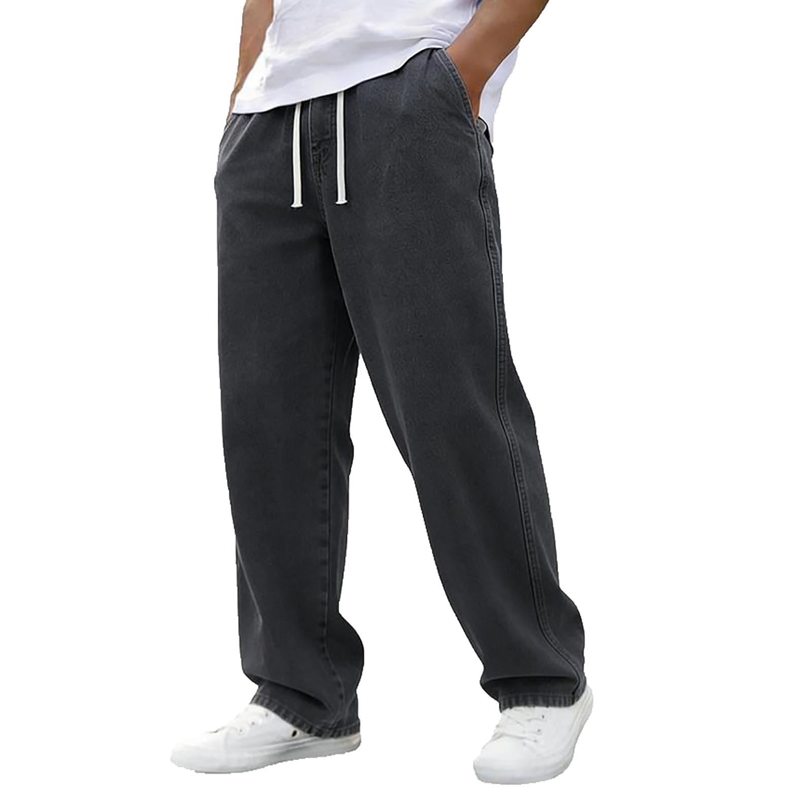 Jeans Men Straight Leg Casual Regular Fit Jeans Y2K Streetwear Vintage Wide Leg Loose Fit Denim Pants with Pockets