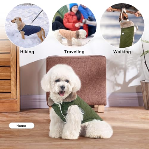 Image of BEAUTYZOO Warm Dog Puffer Jacket Vest, Dog Winter Coat with Harness,Green S