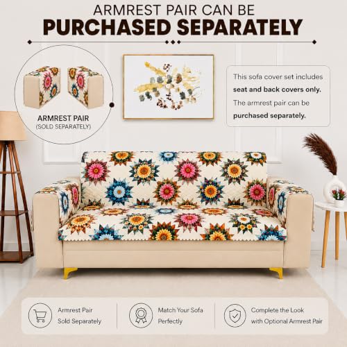 Image of Homerz Premium Printed Quilted Velvet Sofa Slip Cover Protector, Sofa Mat, Exact Size, Antislip Cover (Morocco, 5 (3+1+1) Seater, Full)