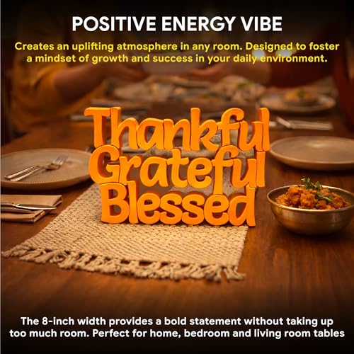 Image of Mad Masters Thankful Grateful Blessed Inspirational Desk Decor - Aesthetic Table, Shelf & Wall Showpiece for Home Office, Business. Vastu Friendly Gifting, Burnt Orange (20.3 x 12.5 x 2.5 cm)