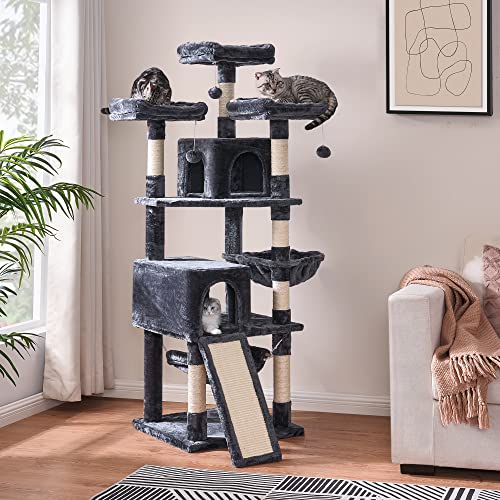 Bewishome 64.5Inches Cat Tree For Indoor Cats Multi-Level Cat Tower With Scratching Posts, Board, Cozy Plush Perches Cat Condo For Large Cat Play House Mmj20H #TOP1