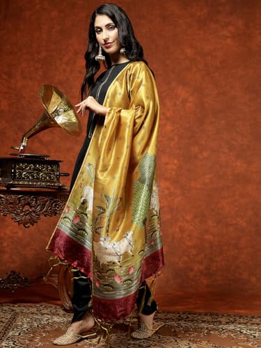 Image of EthnicJunction Women's Cotton Blend Kurta Pant Dupatta Set with Digital Print Dupatta | Karva Chauth Special Kurta
