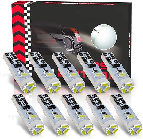 MACHSWON 10 bombillas LED T5 Canbus sin errores 3014 chipsets cuña 74 2721 37 PC74 bombillas LED xenón blanco para interior de coche calibre universal