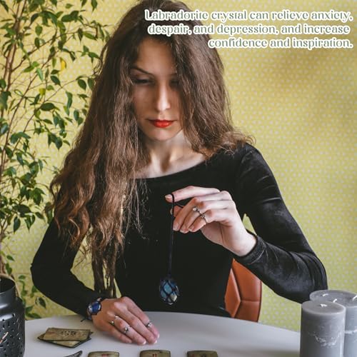 Quelay 2 Pcs Healing Crystal Necklace and Bracelet Natural Crystal Necklace Women Gift with Woven Rope and Card for Women Men 5