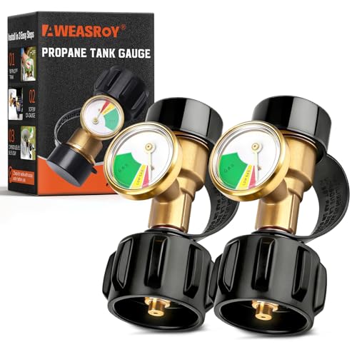 AWEASROY Propane Tank Gauge Level Indicator Leakproof for 5lb-40lb Propane Tanks Level Gauge, Quick Connect Accurate Fuel Check for RV, Grill, Heater Essential for Safe Camping & BBQ(2 Pack)