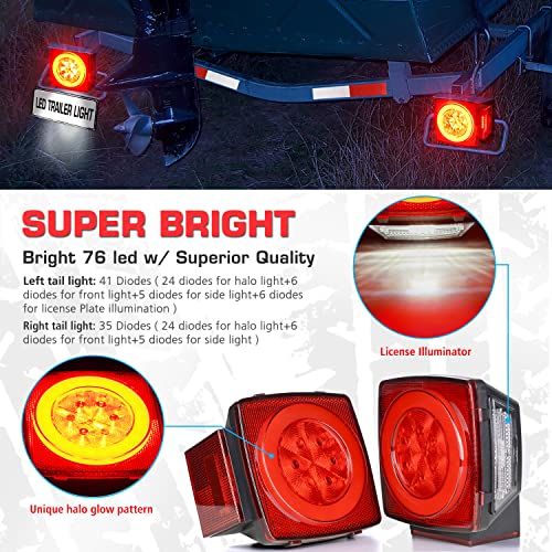 Linkitom New Halo Submersible Led Trailer Light Kit, Super Bright Brake Stop Turn Tail License Lights For Camper Truck Rv Boat Snowmobile Under 80 Inch, Ip68 Waterproof #TOP1