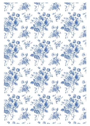 JarThenaAMCS Blue Floral Shelf Liner Self Adhesive Vintage Flower Drawer Liner Blue White Wildflower Peel and Stick Wallpaper for Home Wall Cabinet Table Decoration, 17.3 x 118 Inch