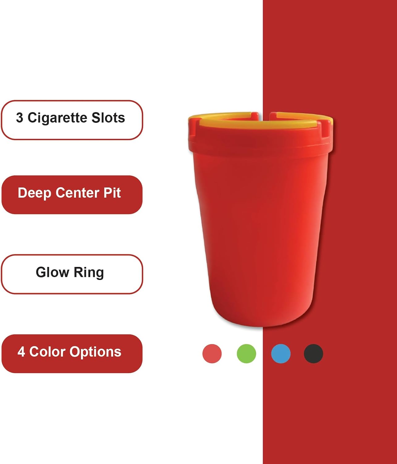 1 Glow in the Dark Butt Bucket Ashtray with Lid, 4.25 x 3.25 Inches, Self-Extinguishing & Smokeless Cup Holder Ashtray for Car, Camping, Room, Lounge (Various color: Black, Lime, Blue or Red)