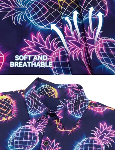 Yoimira Boys Hawaiian Shirt Neon Tropical Print Short Sleeve Button Down for Kids Age 7-142