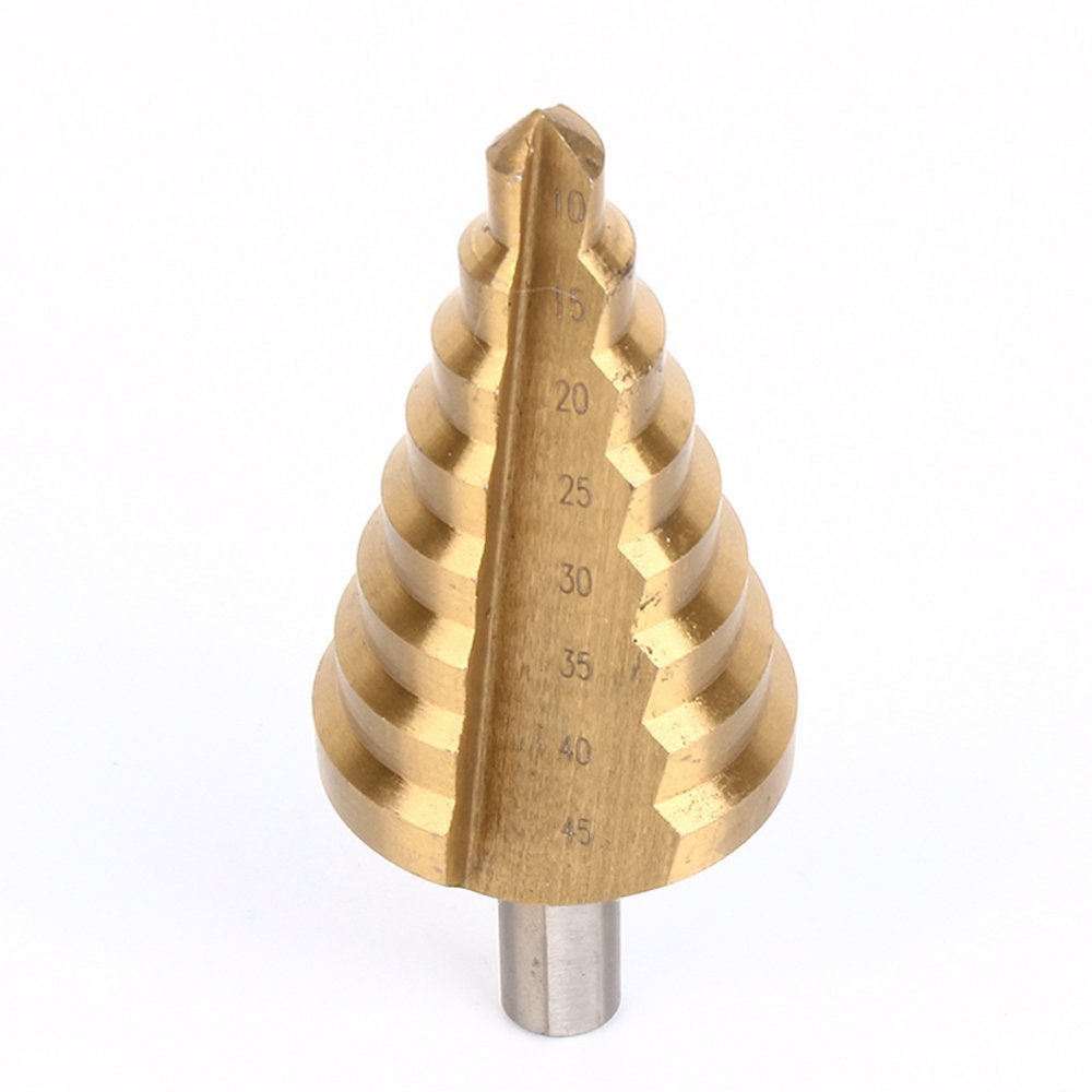 ETiME Foret Étagé en Acier HSS 10-45mm,Foret Fraise Meche Etage Conique à Double Fente avec Revêtement Titane, Tige Hexagone