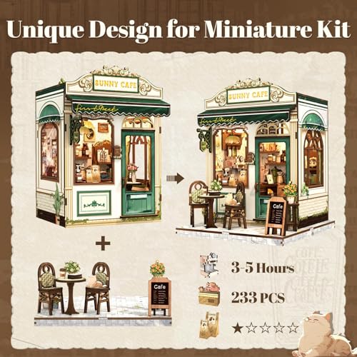 Image of Sunny Cafe Book Nook Kit with LED Light, DIY Miniature Cafe House Bookshelf Decor, 3D Wooden Puzzle Dollhouse for Adults, Teens & Beginners, Cozy Coffee Shop Gift (233 Parts)
