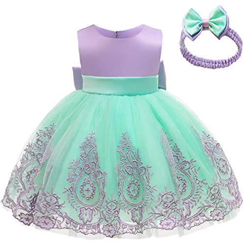 PZHHZPING Prinzessin Partykleid Kleinkind Baby Mädchen Ärmellos Rüschen Tutu Tüllrock Party Kleider mit Kopfbedeckung Kleid Prinzessinrock Säuglingskinder Bogenkleid mit Stirnband Spitzenkleid Cover