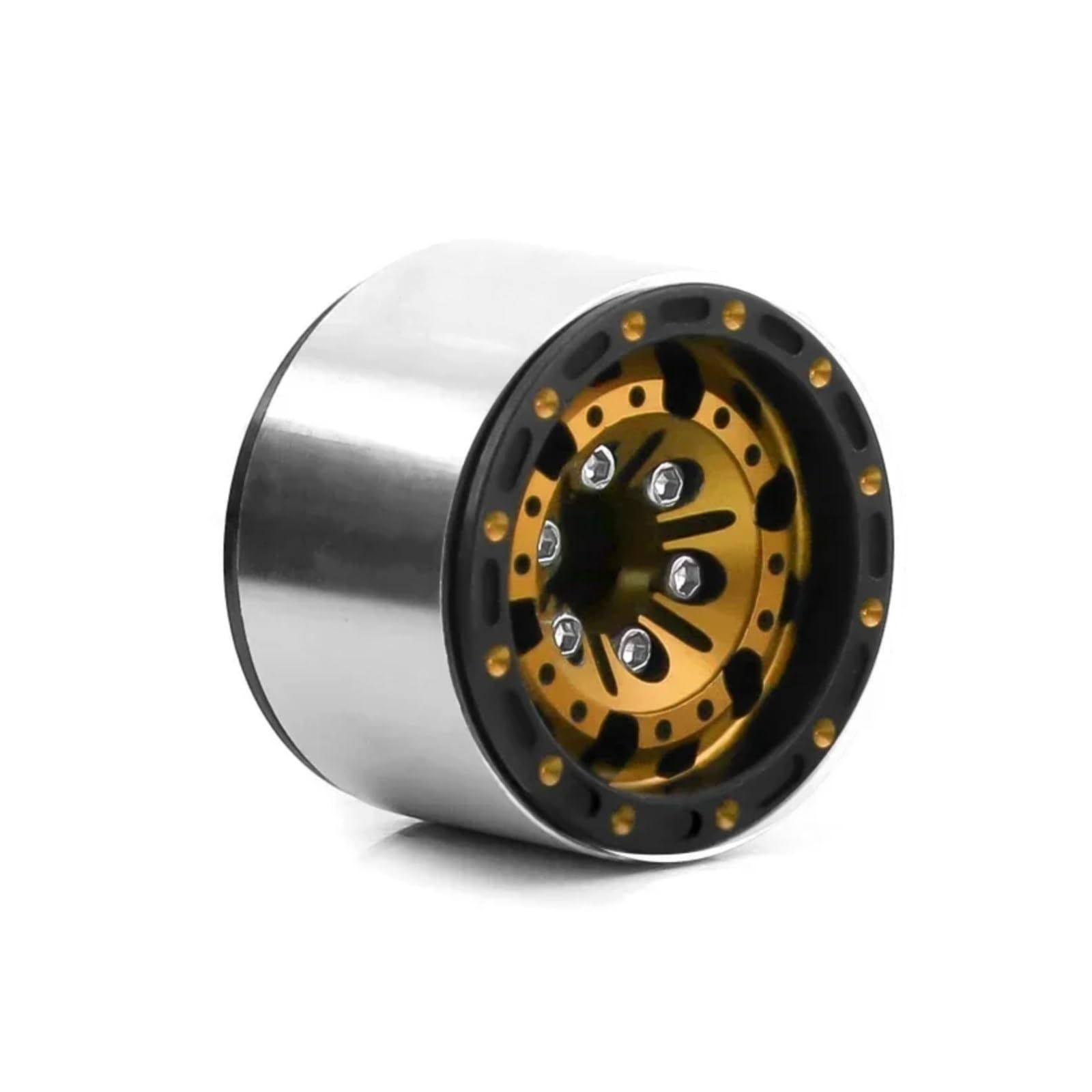 RC Ruote Gomma Per Axial Per SCX24 AX24 Per TRX4M Per FMS Per FCX24 1/18 1/24 4 Pezzi Cerchio Beadlock 1,0" Mozzo In Acciaio Stampato A Piatto Profondo Auto RC Crawler(Yellow)