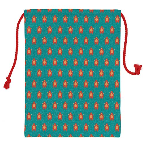 Lunarable Bear Christmas Gift Sack, Doodle Style Funny Cartoon Animals Enjoying Snow During Winter Season Digital Image, Santa Sack Bag Canvas Fabric for Gifts and Storage, 11.4" X 15.1", Multicolor