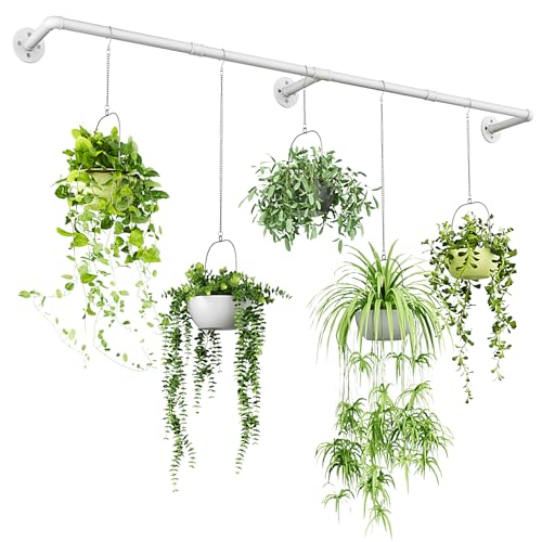 Maceteros colgantes Bamworld de metal blanco de 178 cm para techos altos 2