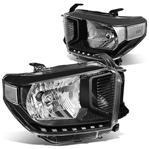 DNA MOTORING Headlight Assembly (Driver & Passenger Side) Compatible with 14-17 Tundra Black Clear HL-OH-TTUND14-BK-CL1