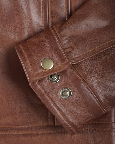 Image of Blingsoul Vintage Distressed Leather Jacket for Men - Shirt Collar Genuine Lambskin Mens Leather Jacket